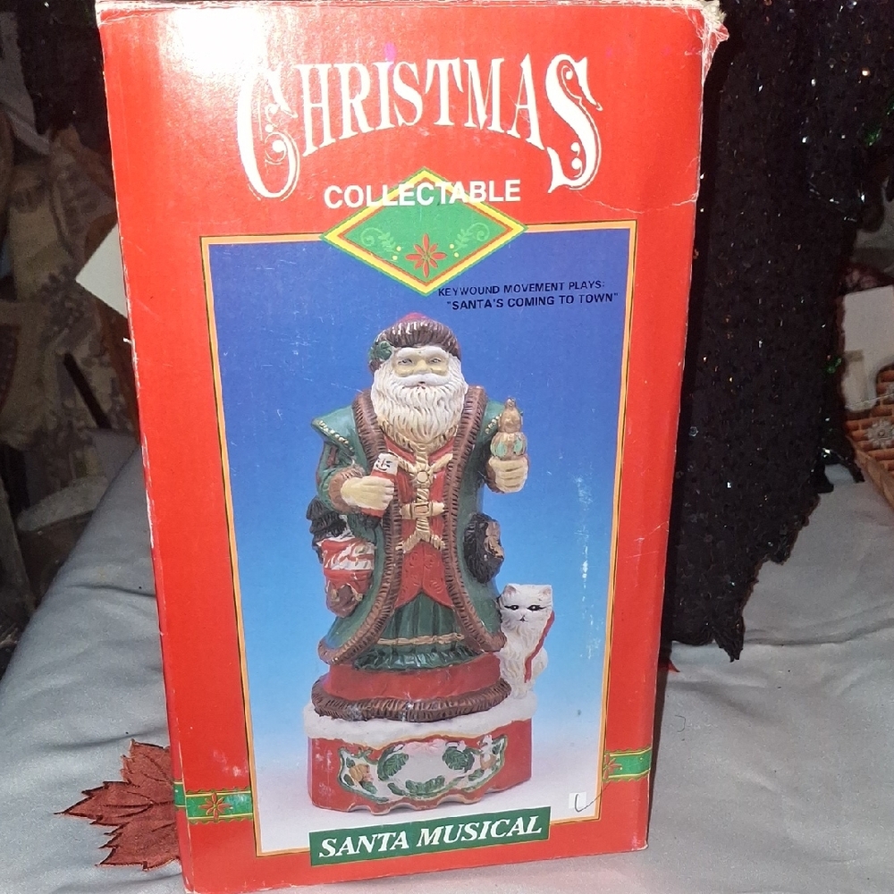 Festive Santa Musical Figurine in Red and Green